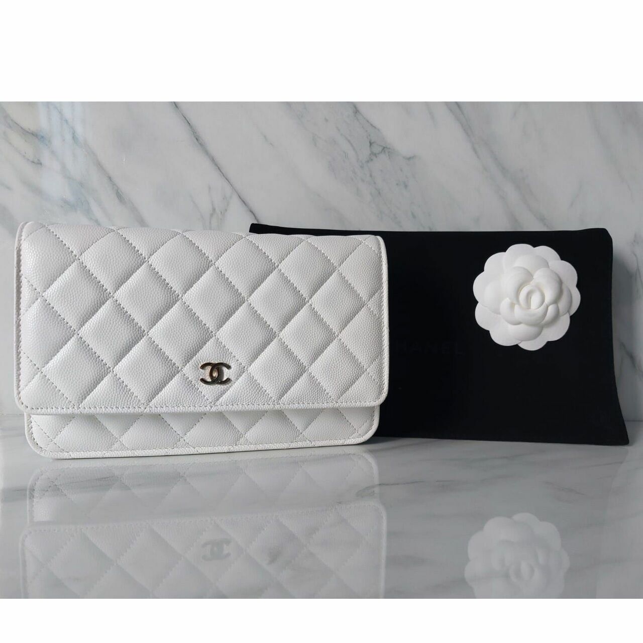 Chanel WOC Wallet On Chain White Caviar Sling Bag