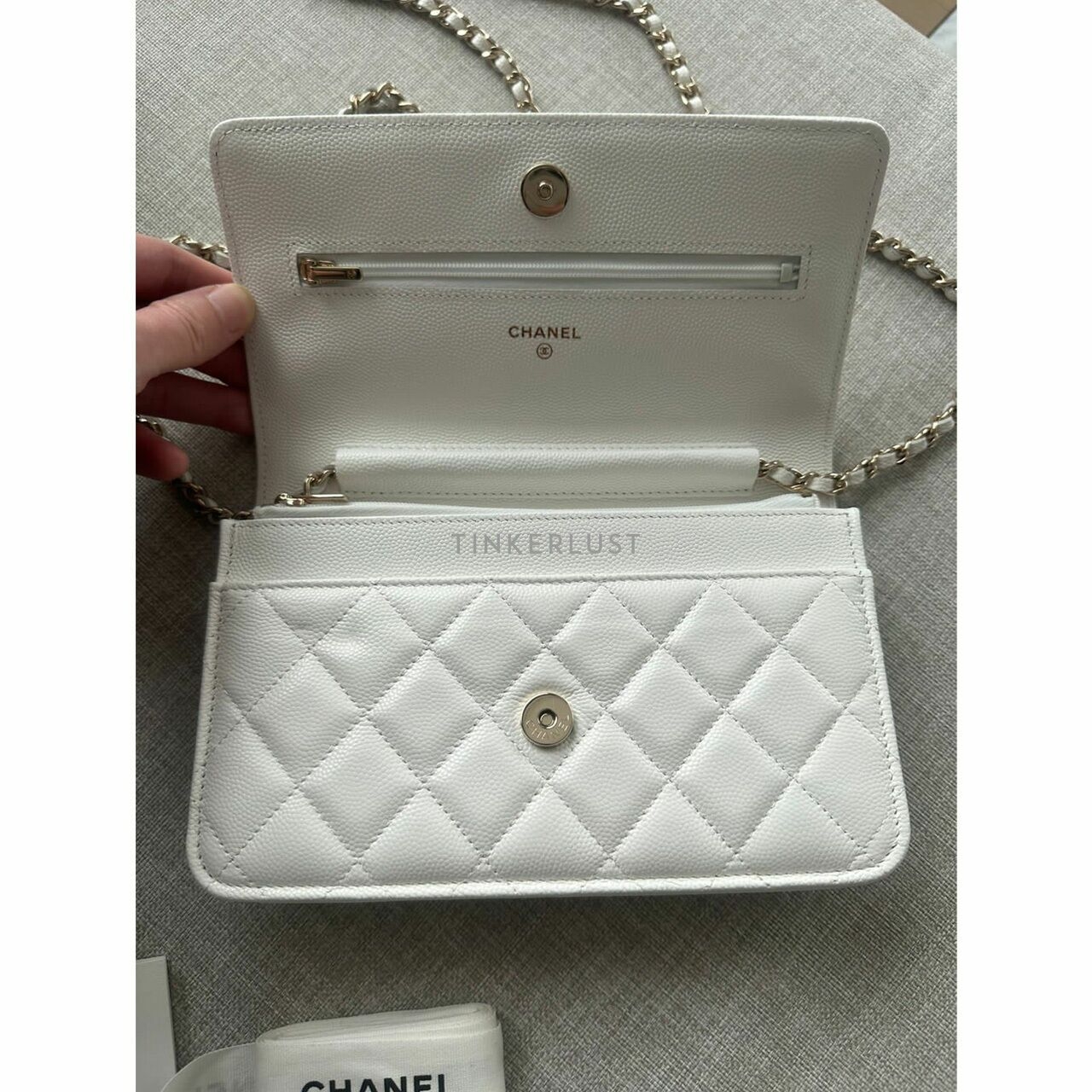 Chanel WOC Wallet On Chain White Caviar Sling Bag