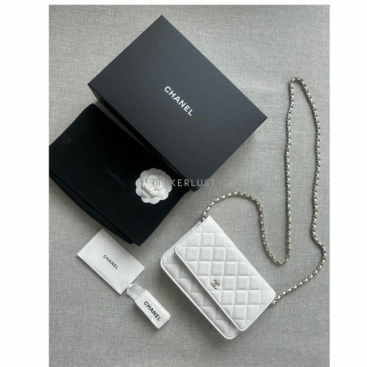 Chanel WOC Wallet On Chain White Caviar Sling Bag