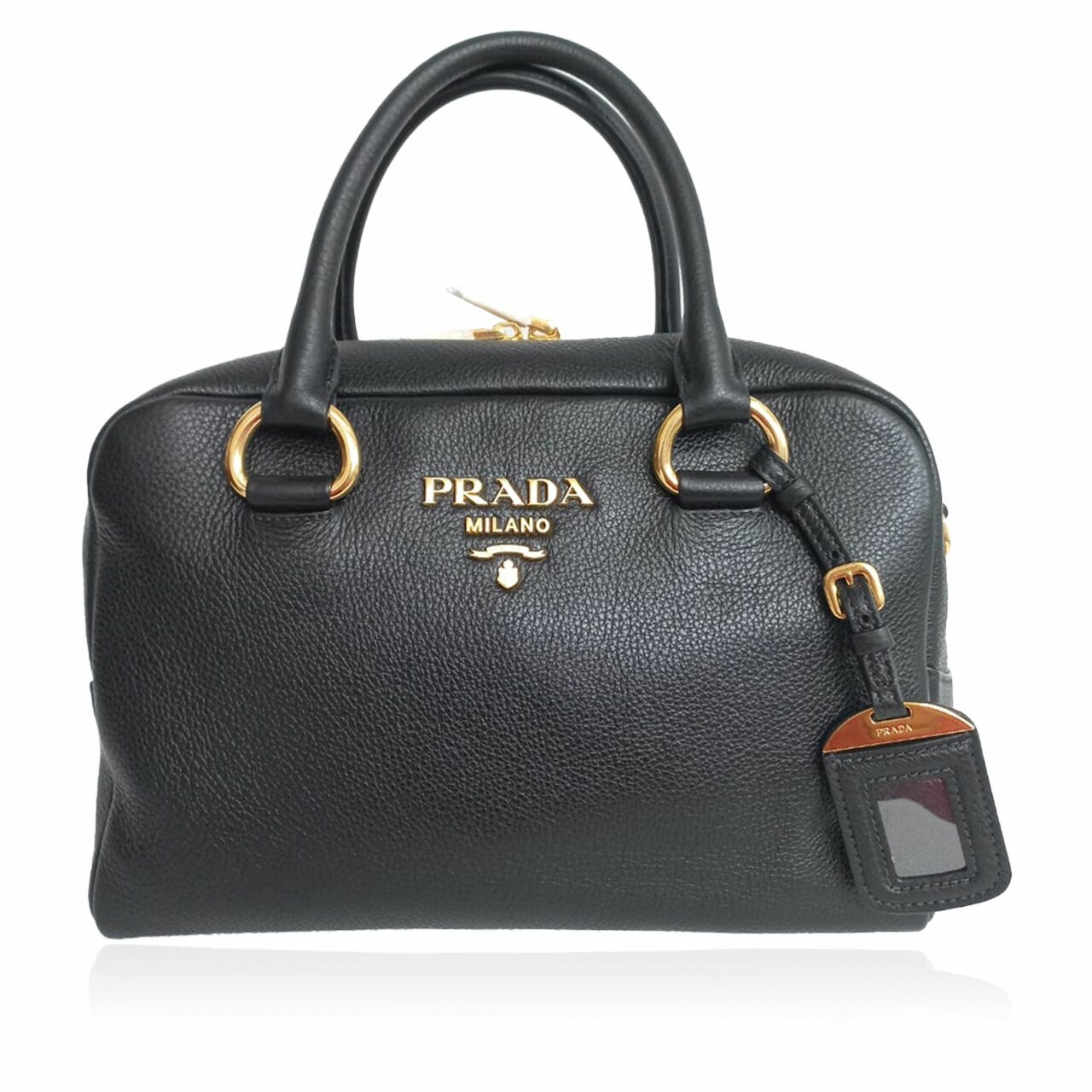 Prada Bauletto 1BB086 Vitello Phenix Caramel Nero Satchel