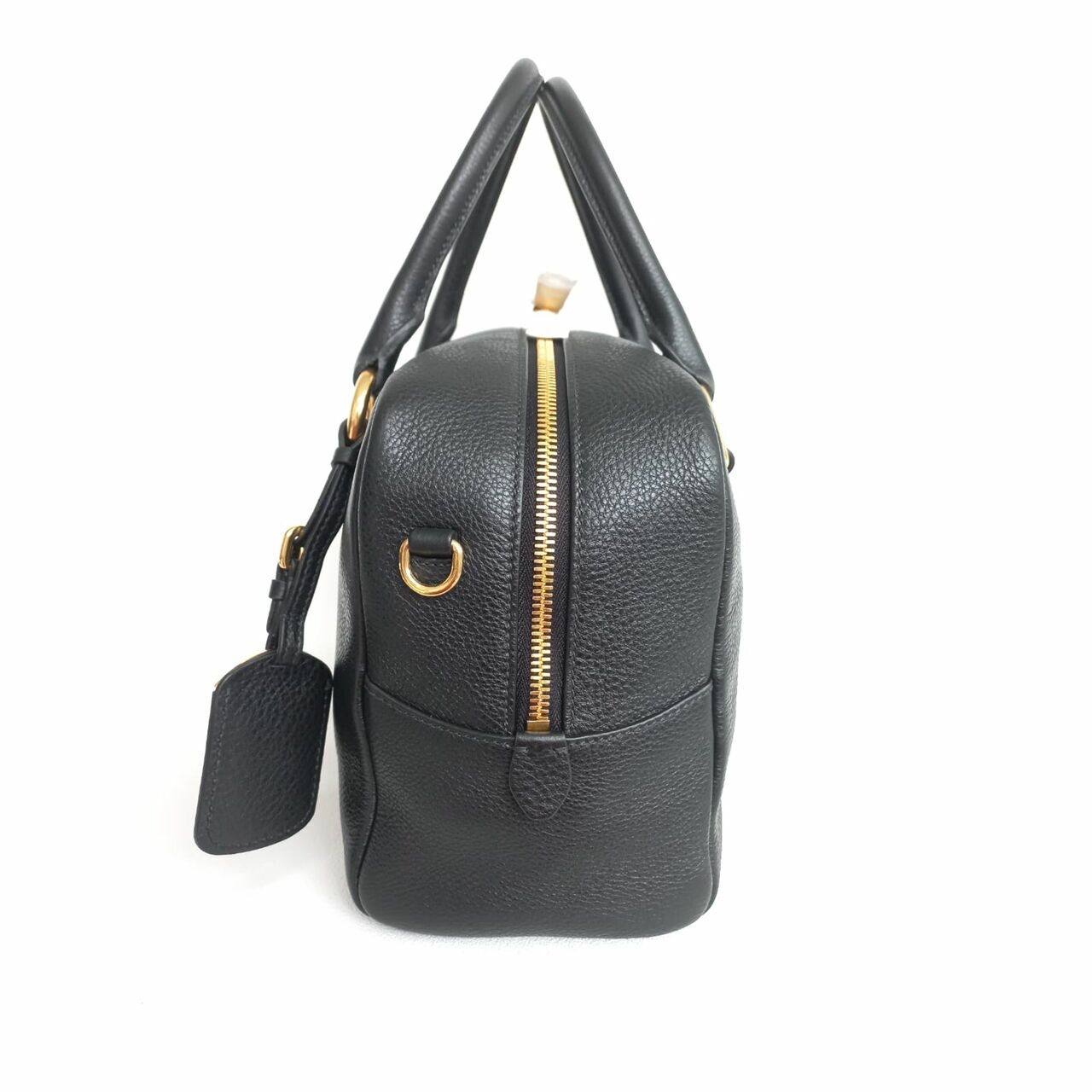 Prada Bauletto 1BB086 Vitello Phenix Caramel Nero Satchel