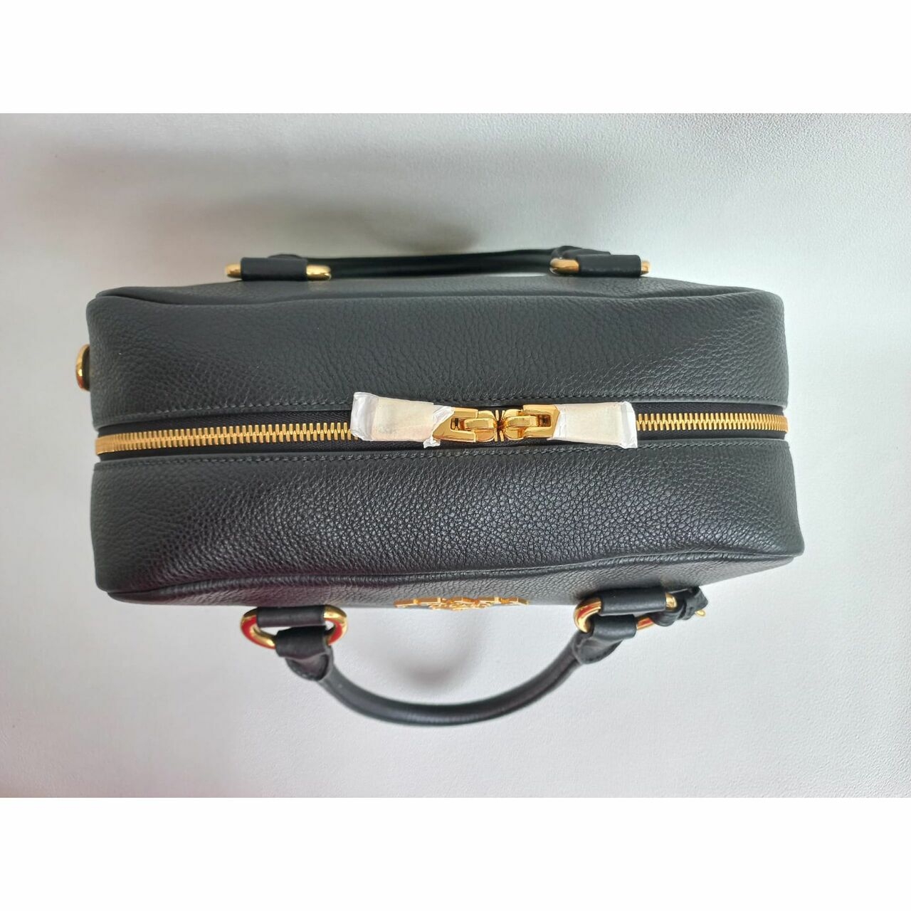 Prada Bauletto 1BB086 Vitello Phenix Caramel Nero Satchel