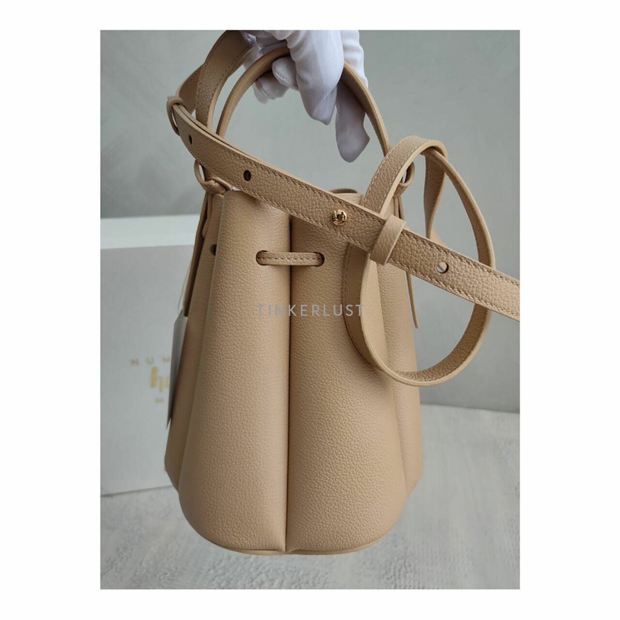 POLENE Numero Huit Mini Grain Calfskin Beige Sling Bag