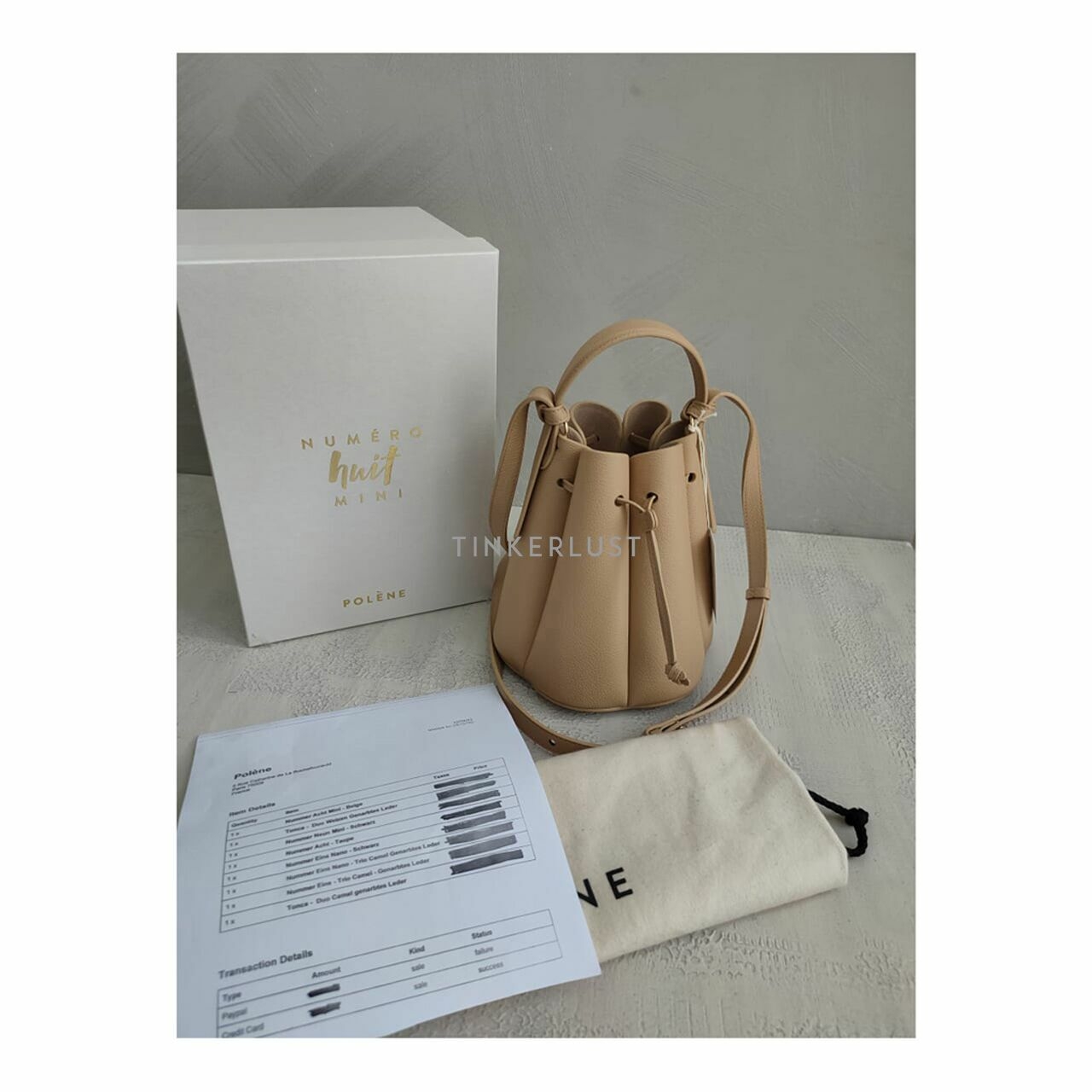 POLENE Numero Huit Mini Grain Calfskin Beige Sling Bag