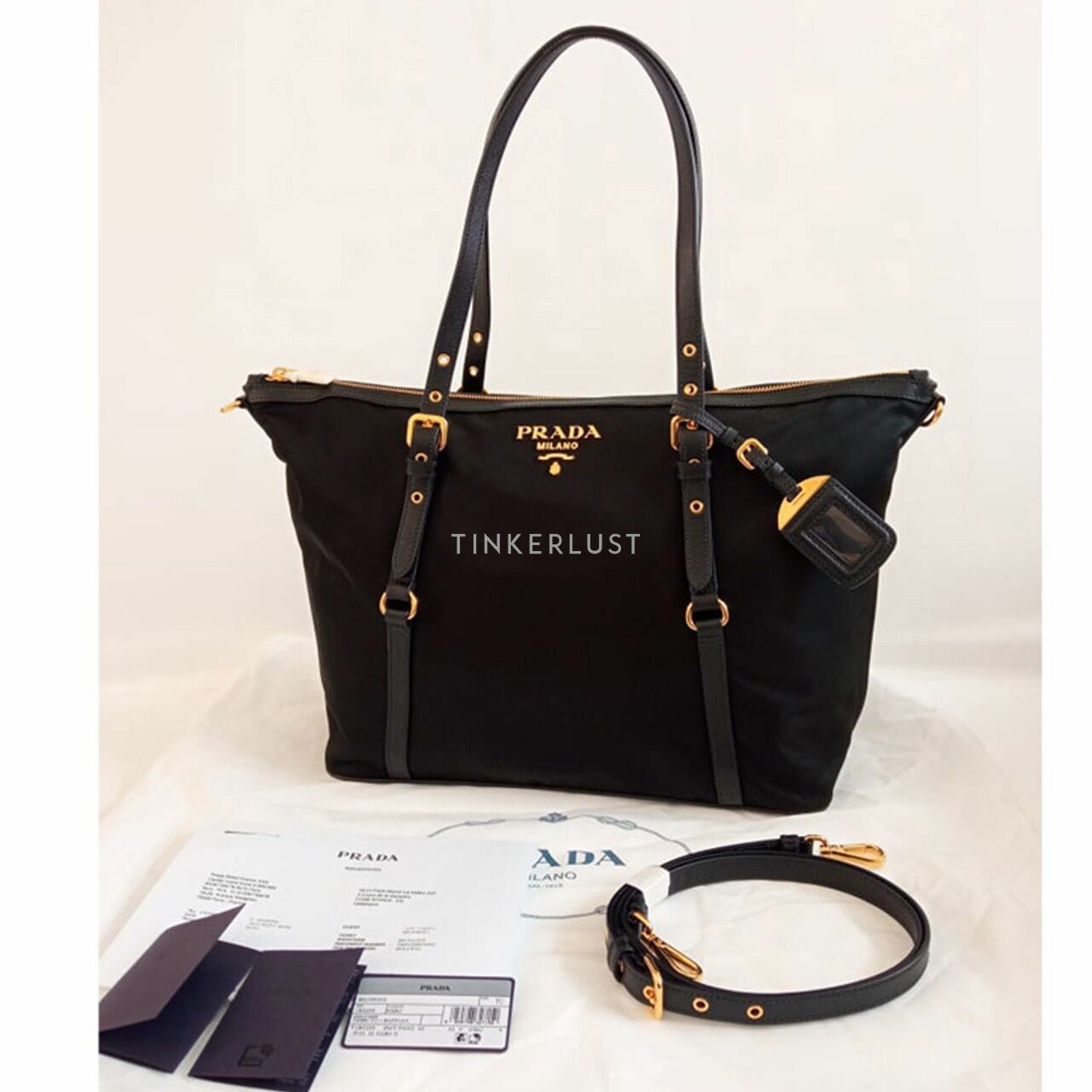 Prada 1BG253 Tessuto Saffian Nero Shopping Tote