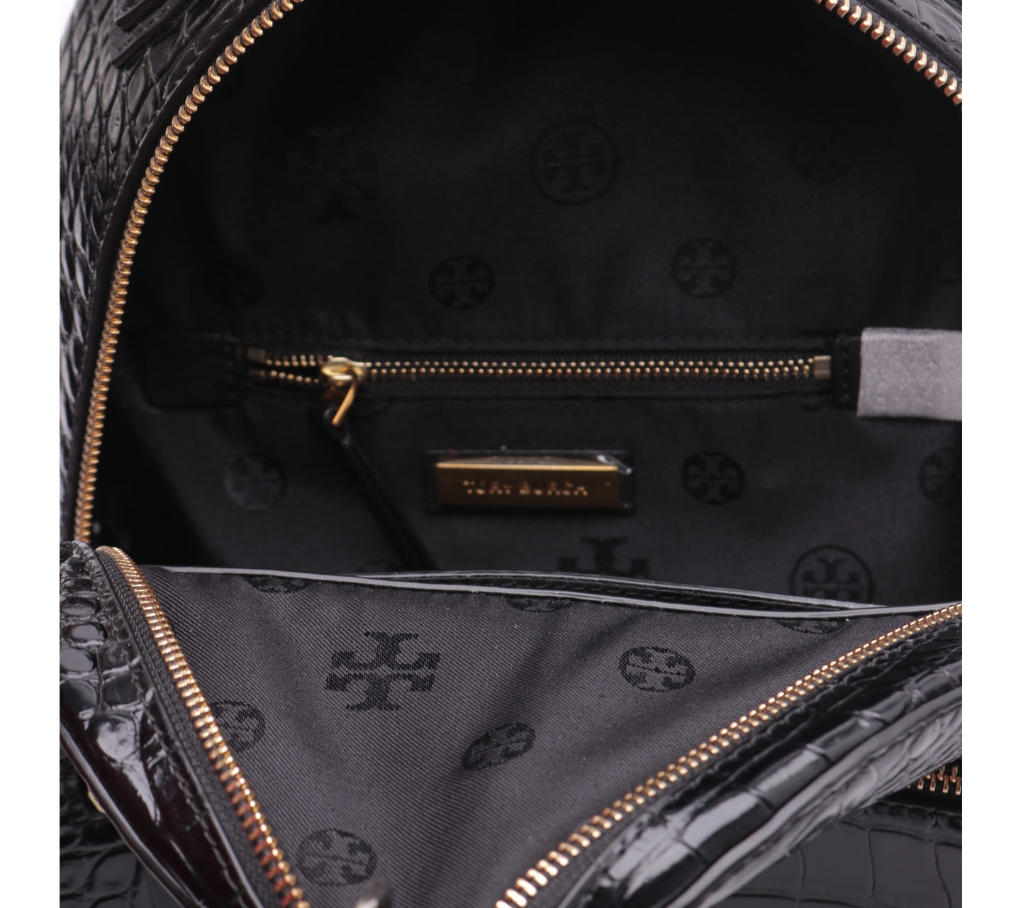 Tory Burch Croc Embossed Mini Black Leather Backpack