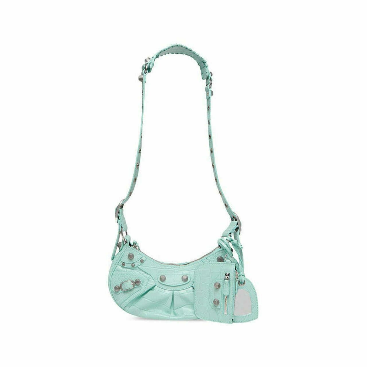 Le Cagole XS Shoulder Bag Croco Embossed Light Blue Shw