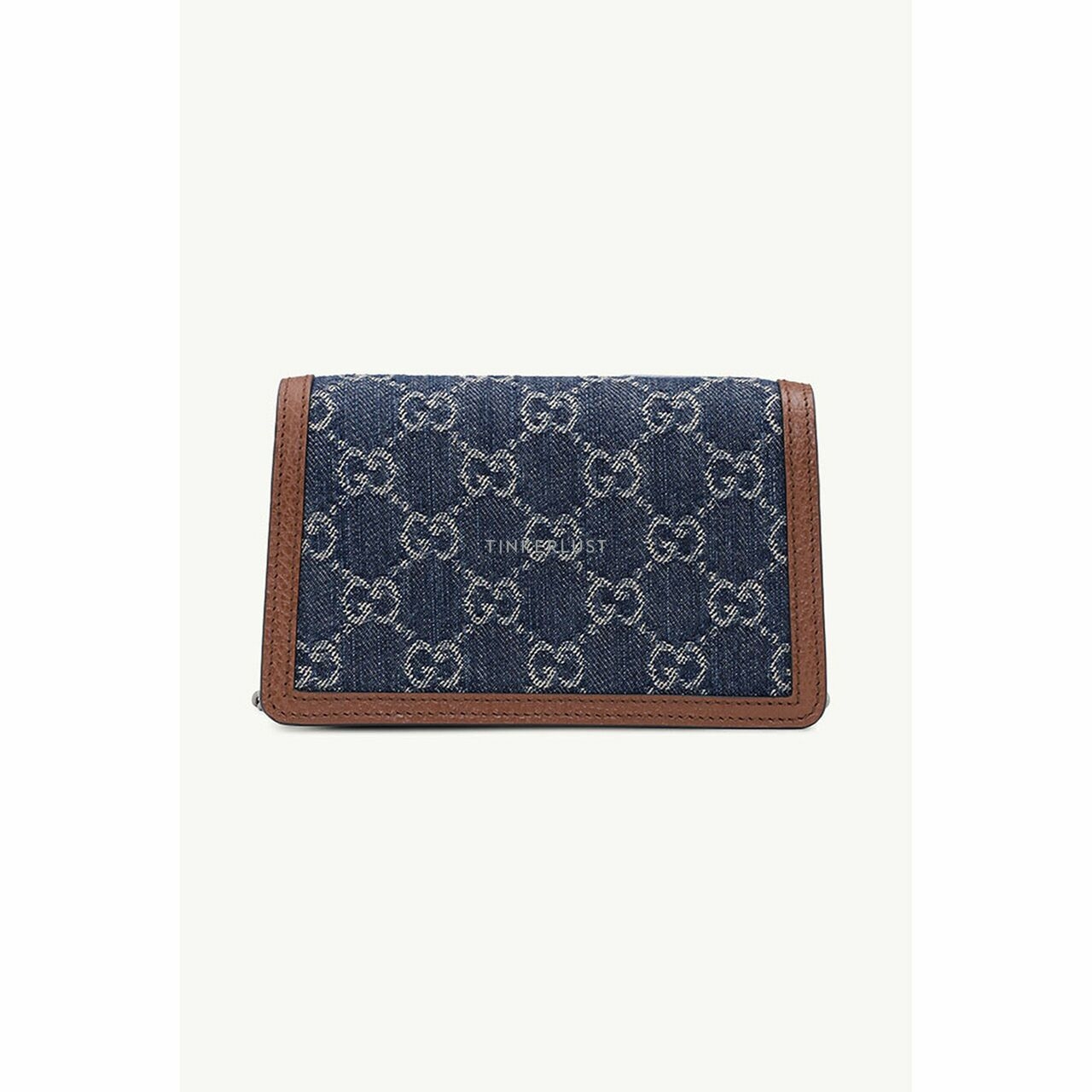 Gucci Super Mini GG Supreme Dionysus Chain Shoulder Bag in Dark Blue/Brown Denim x Leather