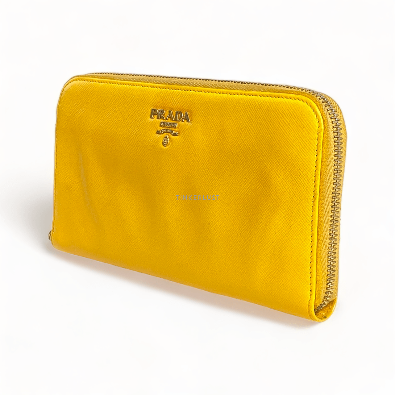 Prada Saffiano Leather Yellow Zipper Wallet