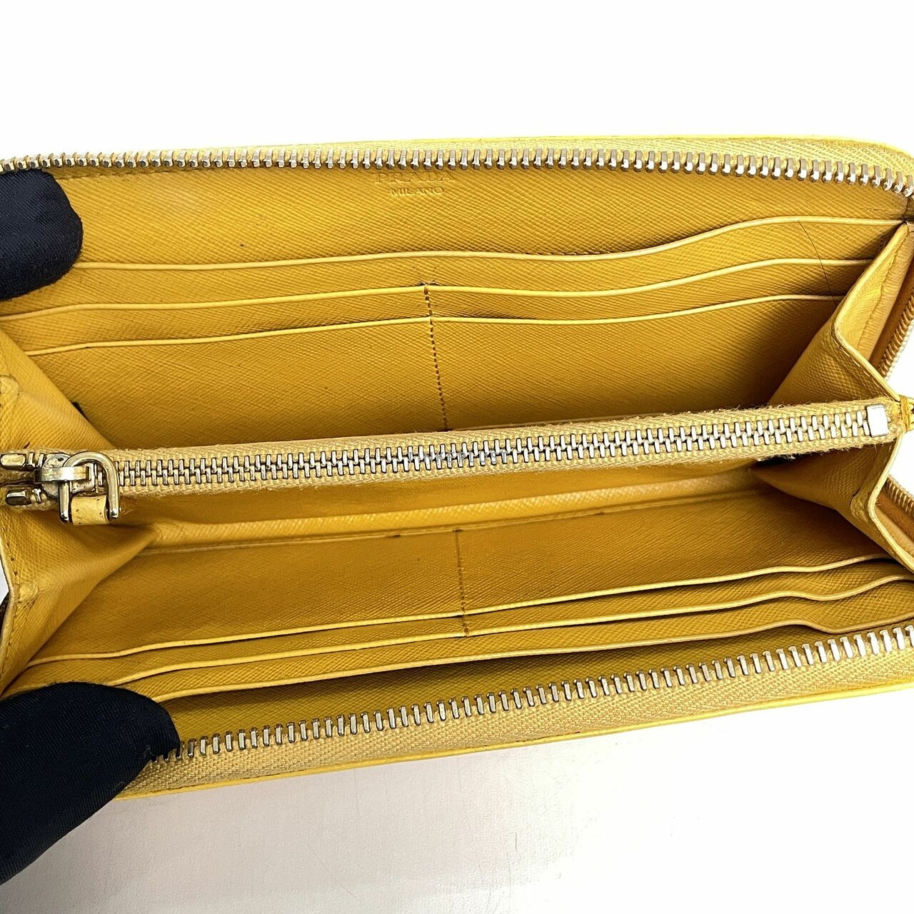 Prada Saffiano Leather Yellow Zipper Wallet