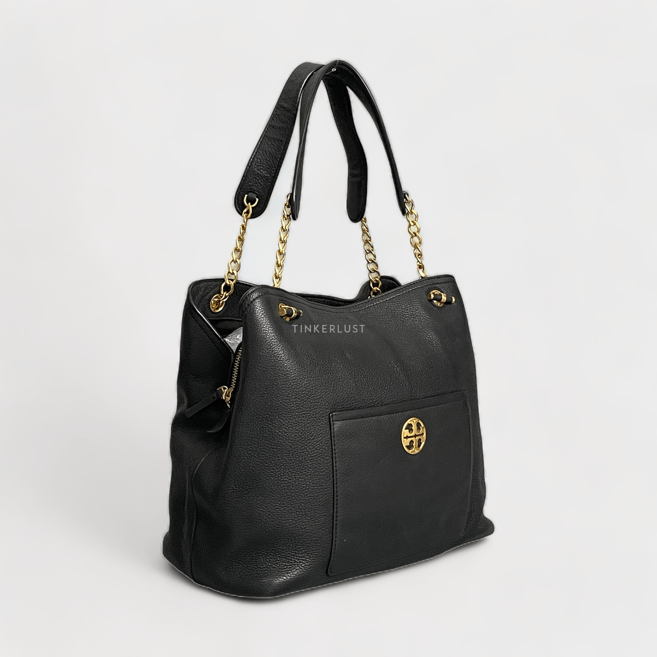 Tory Burch Chelsea Pebbled Leather Slouchy Black Tote Bag