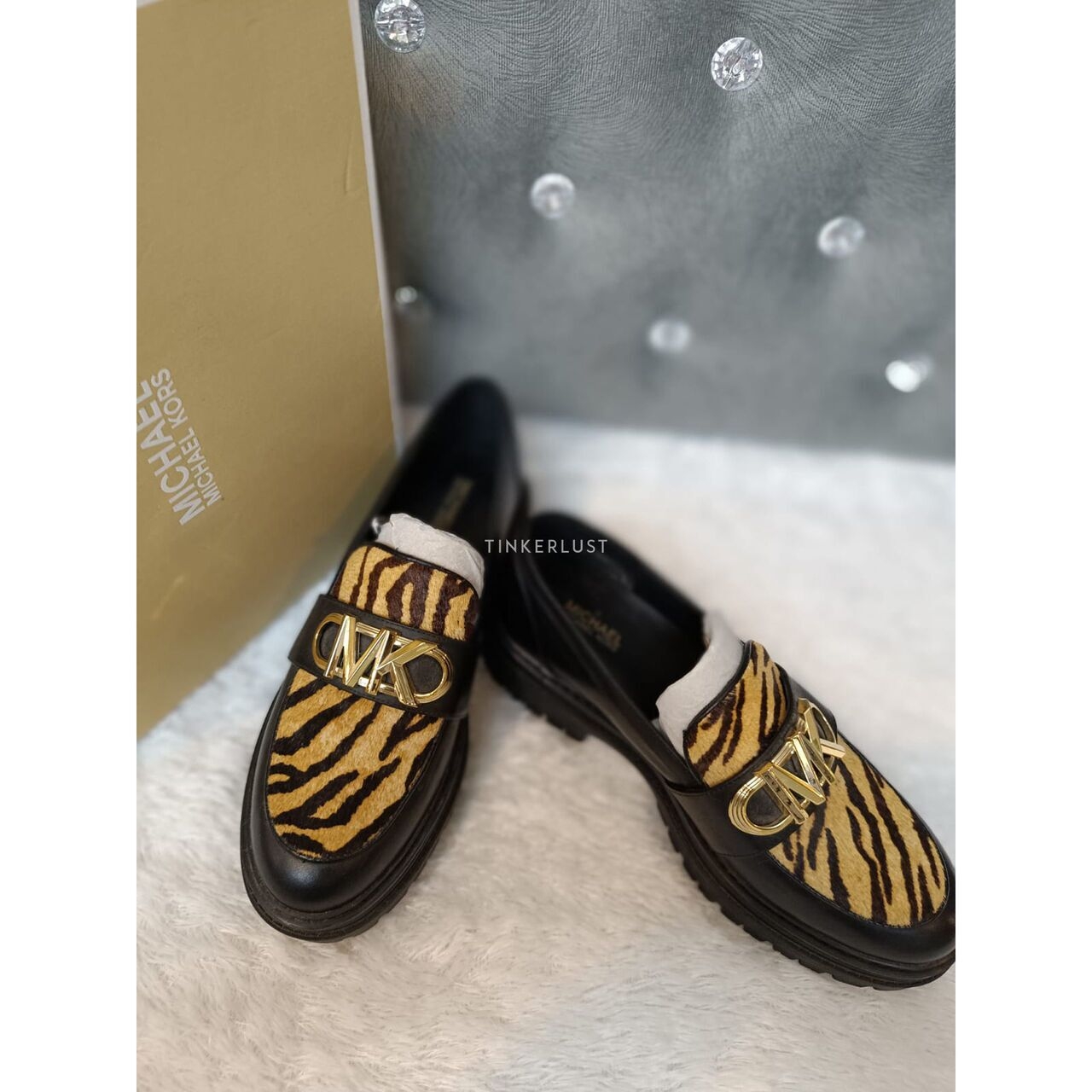 Michael Kors Parker Tiger Print Calf Hair & Leather Loafers Flats