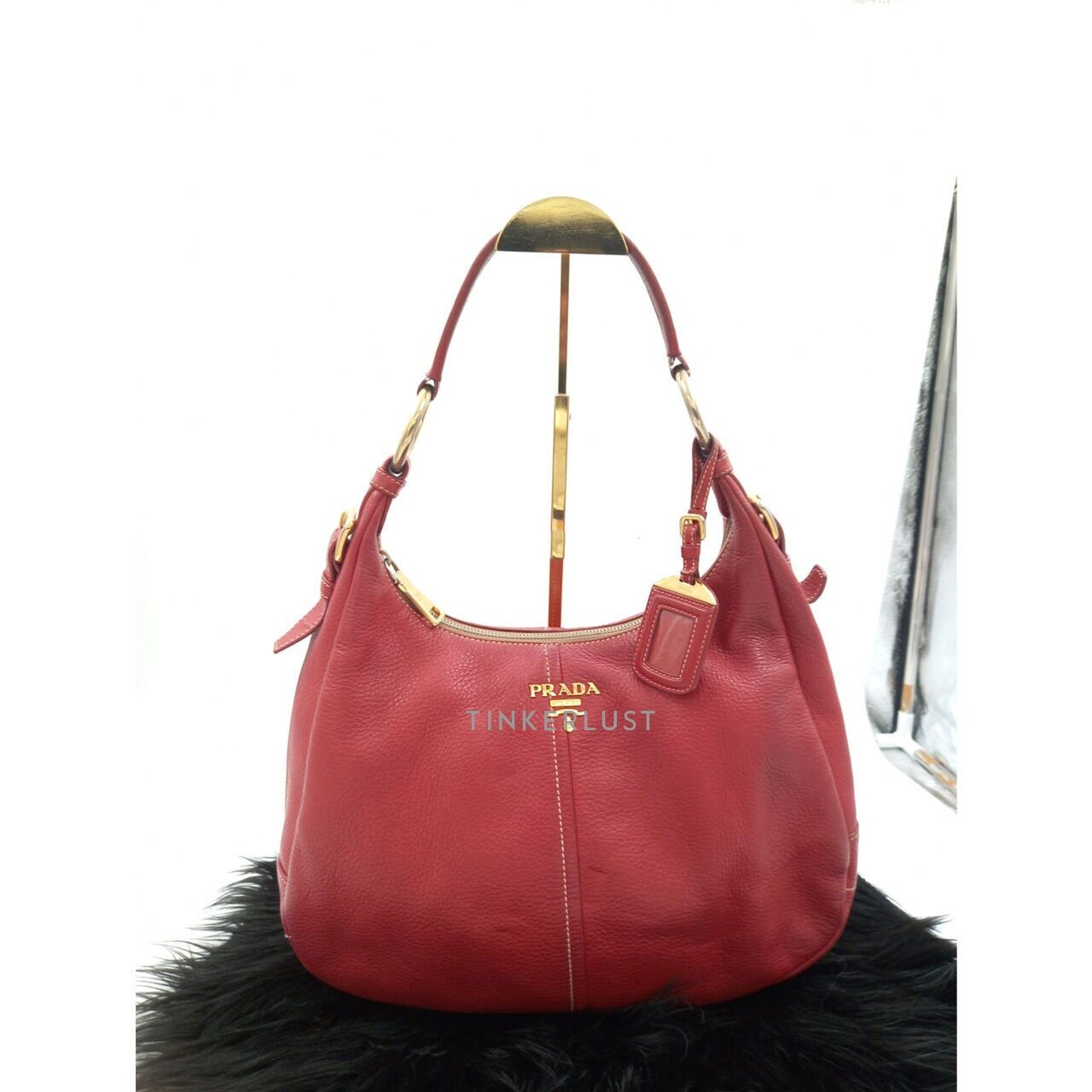 Prada Hobo Red Leather GHW Shoulder Bag