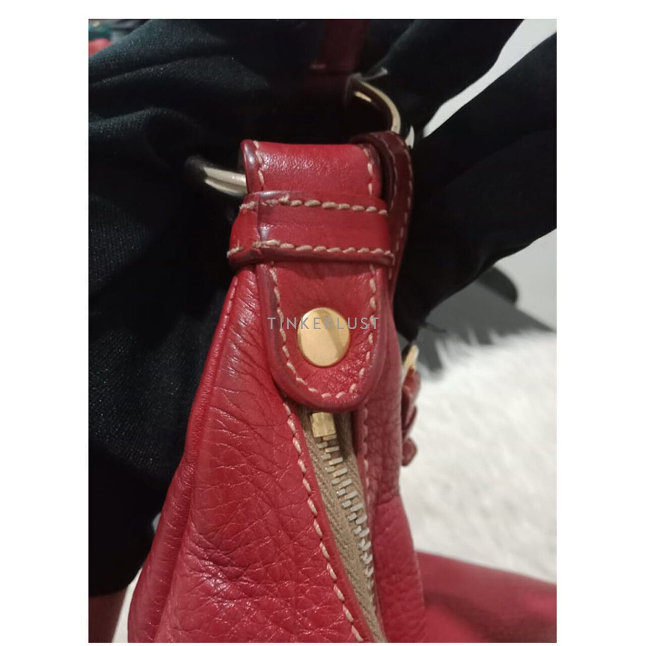 Prada Hobo Red Leather GHW Shoulder Bag