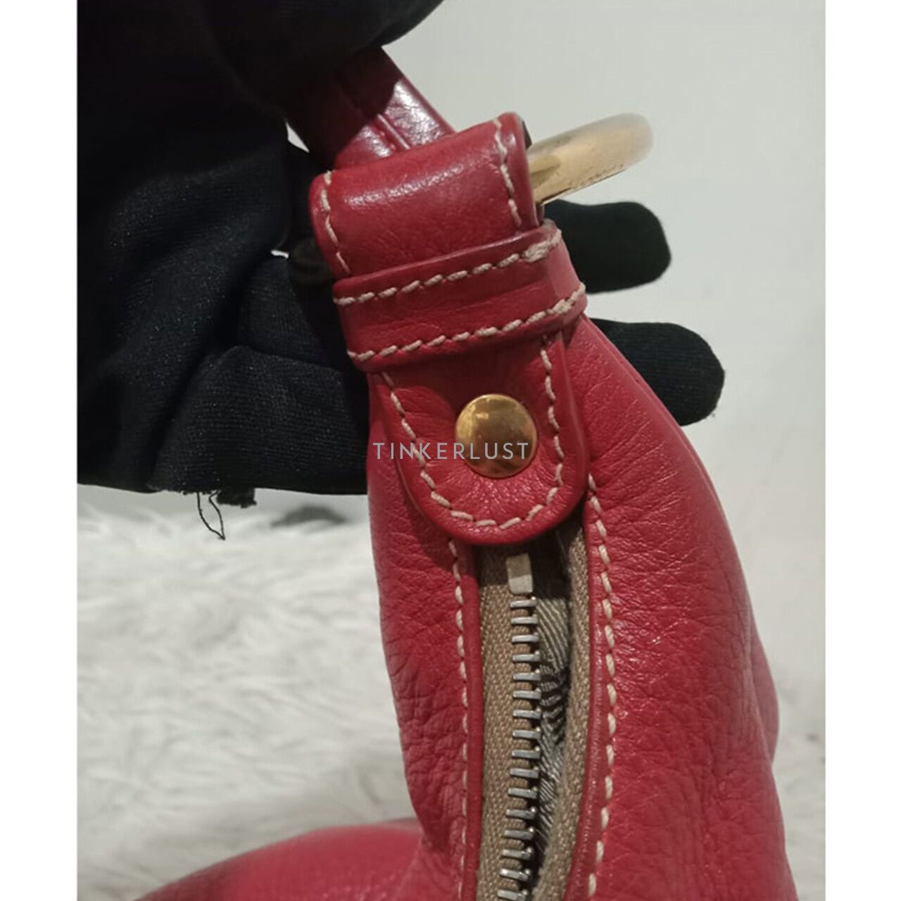 Prada Hobo Red Leather GHW Shoulder Bag