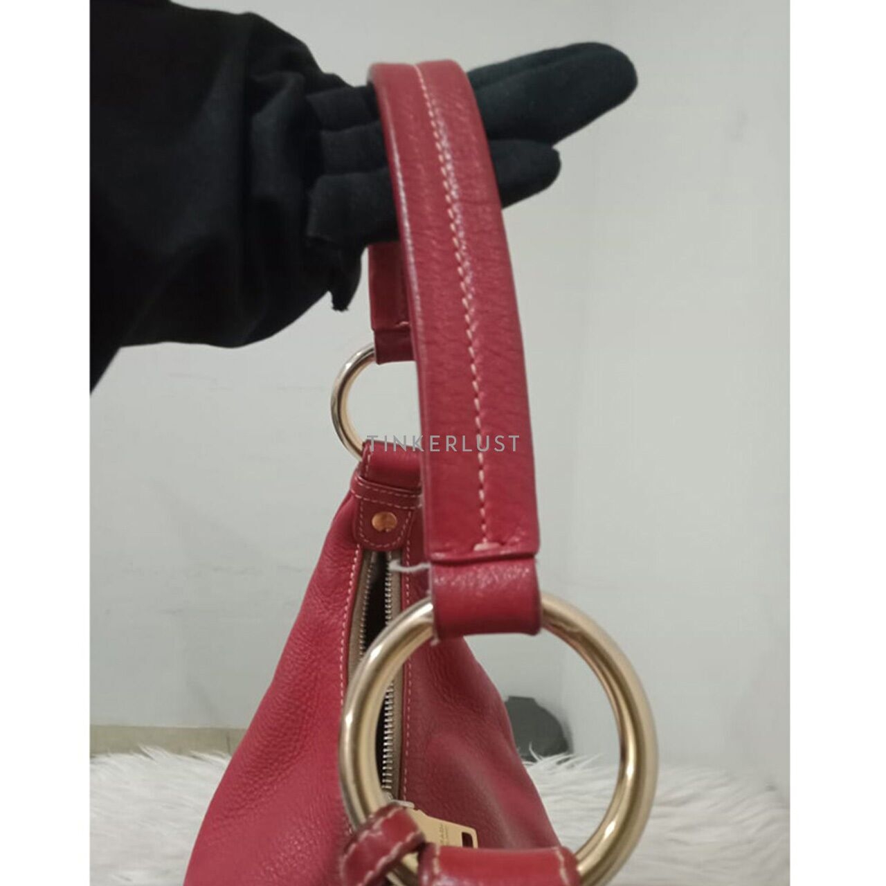 Prada Hobo Red Leather GHW Shoulder Bag