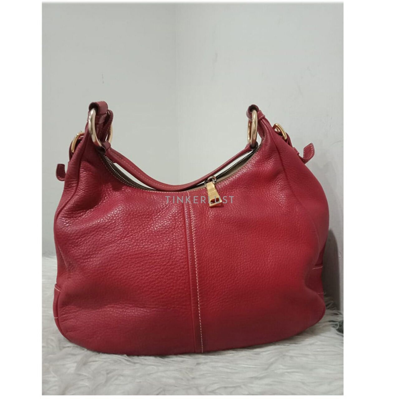 Prada Hobo Red Leather GHW Shoulder Bag