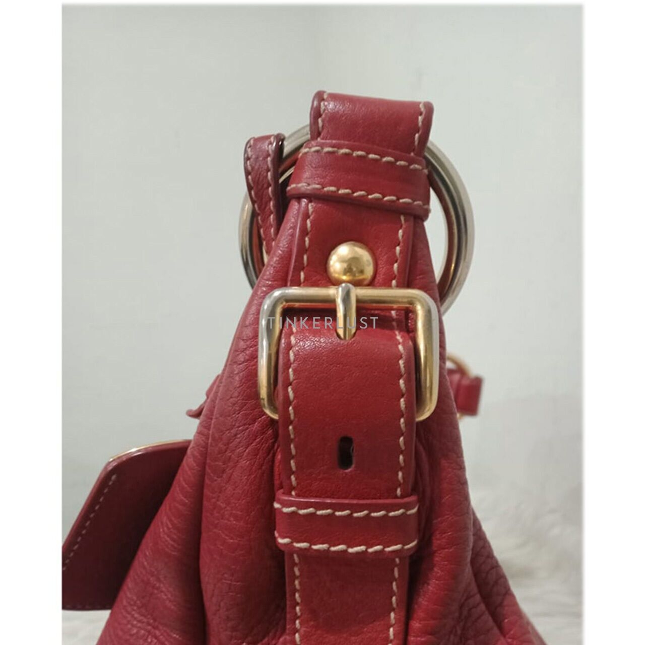 Prada Hobo Red Leather GHW Shoulder Bag