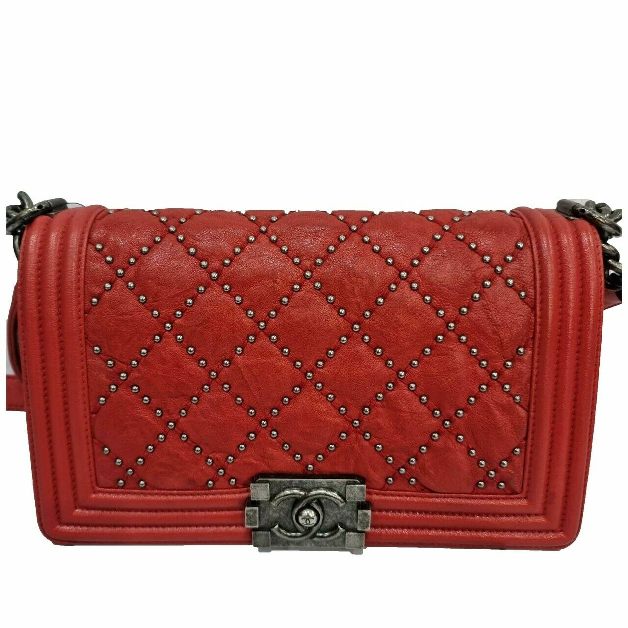 Chanel Boy Studded Red Calfskin #21 Shoulder Bag