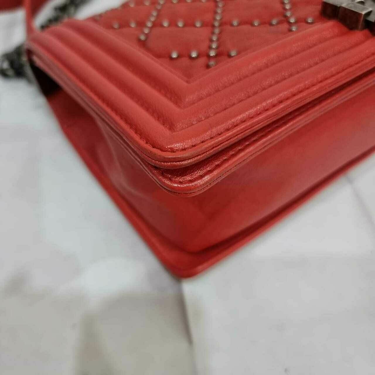 Chanel Boy Studded Red Calfskin #21 Shoulder Bag