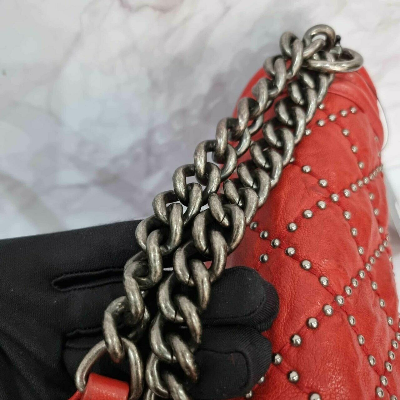 Chanel Boy Studded Red Calfskin #21 Shoulder Bag