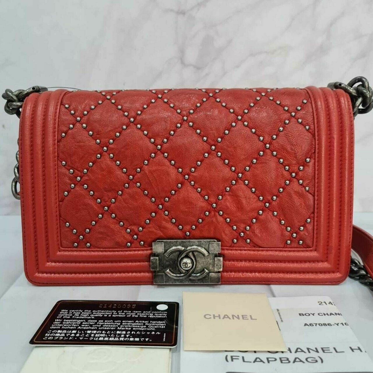 Chanel Boy Studded Red Calfskin #21 Shoulder Bag