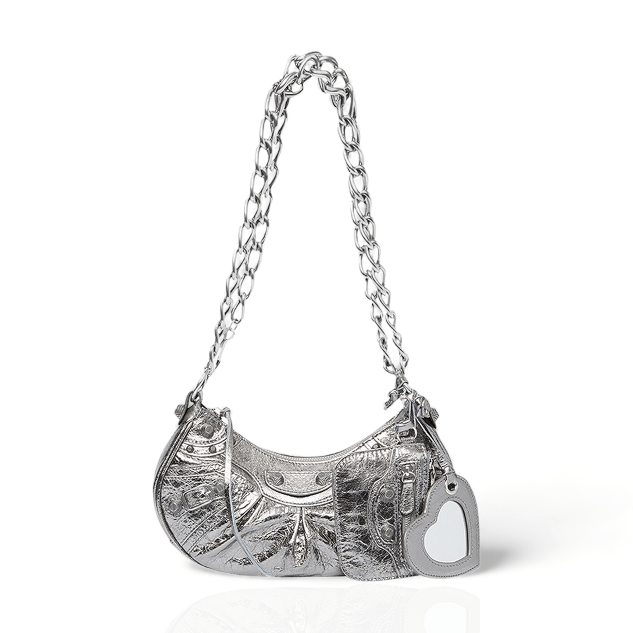 Balenciaga Le Cagile XS Chain Shoulder Bag in Silver Metallized Arena Lambskin SHW