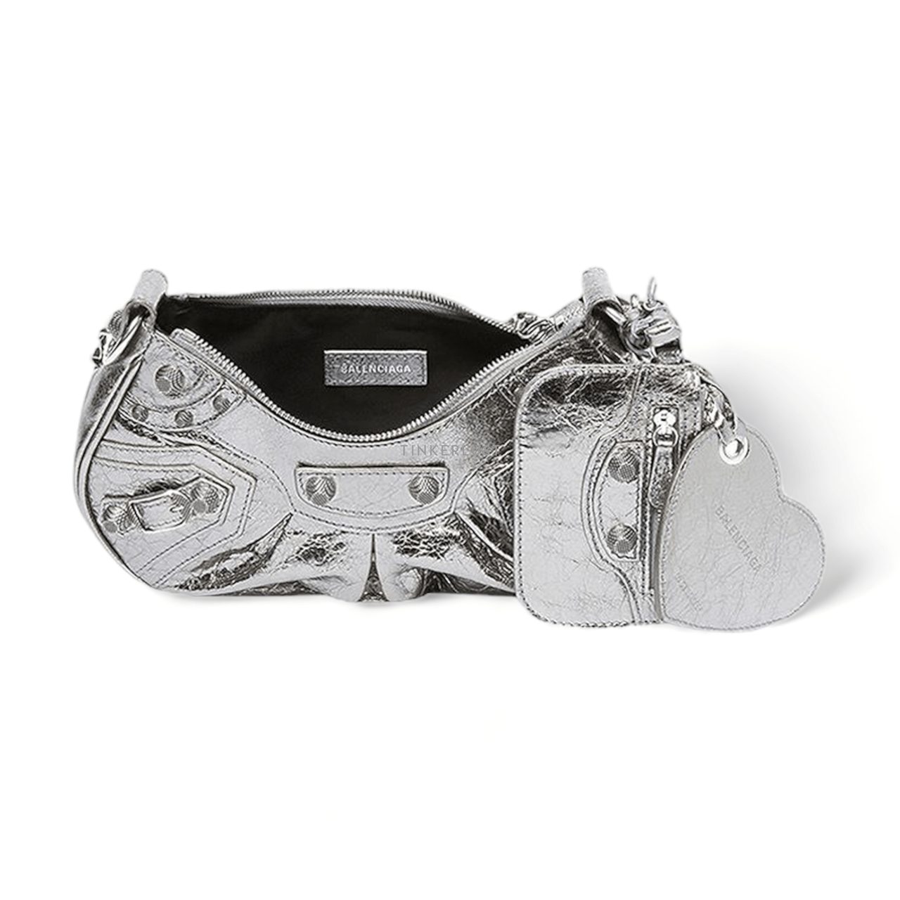 Balenciaga Le Cagile XS Chain Shoulder Bag in Silver Metallized Arena Lambskin SHW