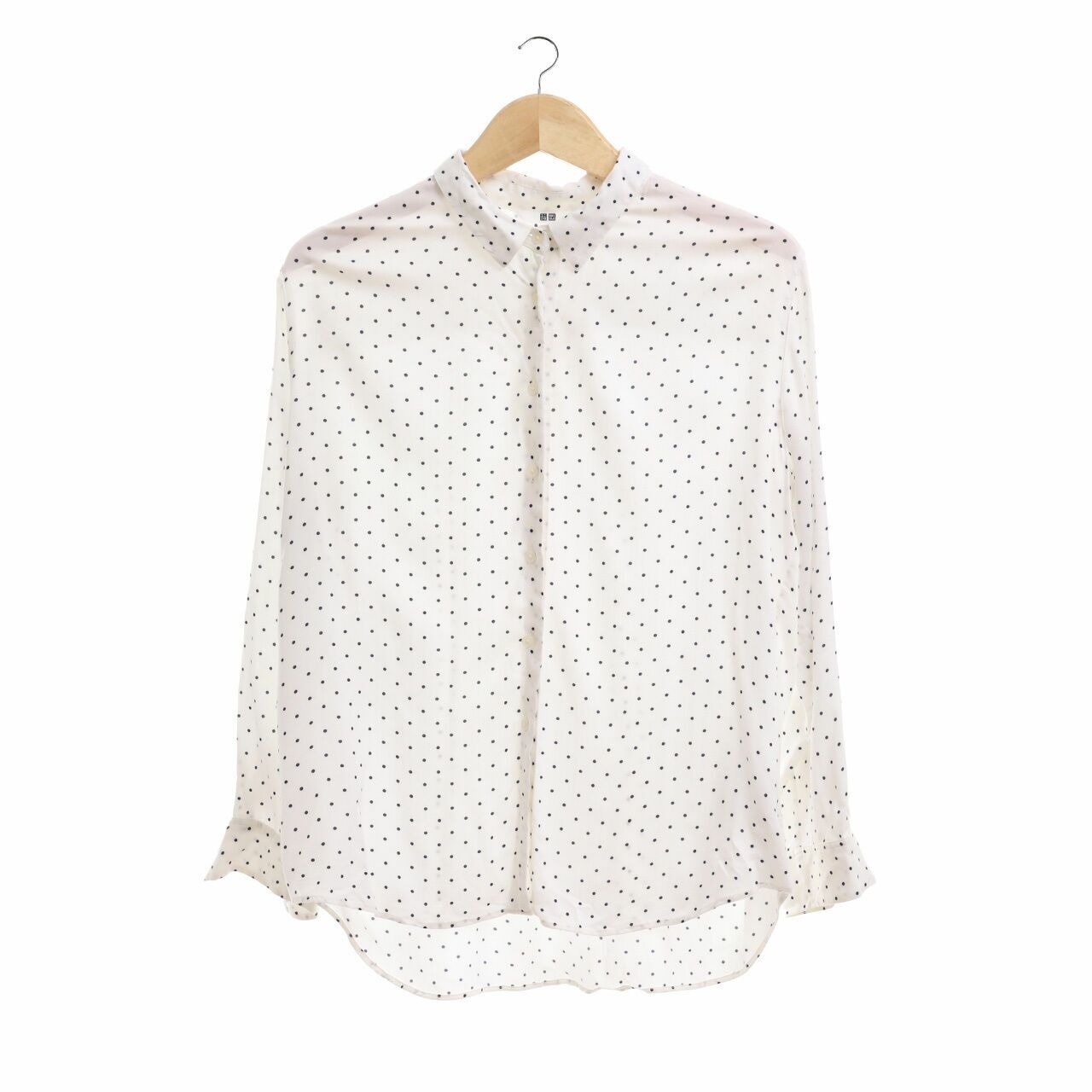 UNIQLO White Polkadots Long Sleeve Shirt