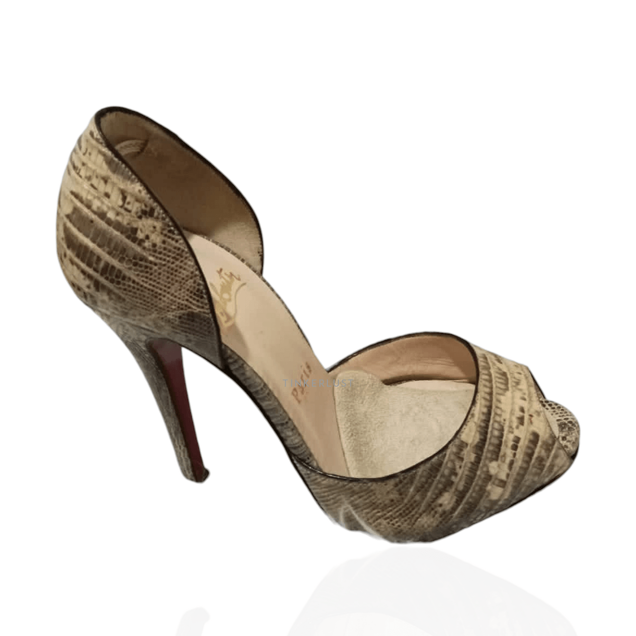 Christian Louboutin Madame Claude Peep Toe Lizard Pump Heels