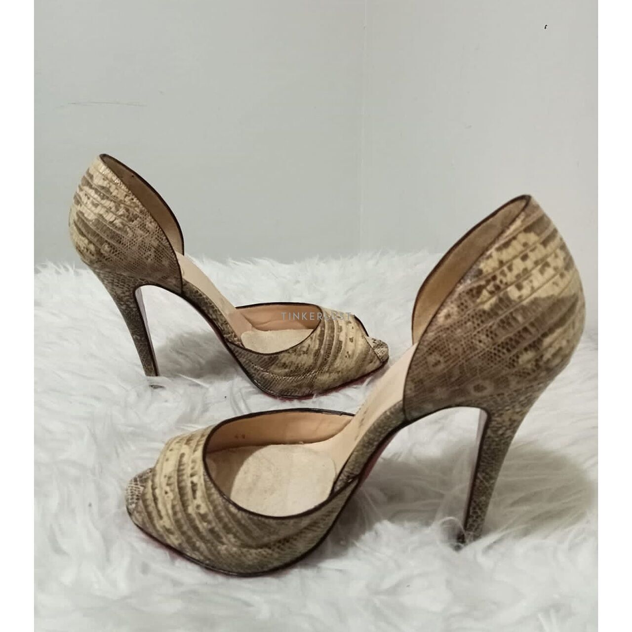 Christian Louboutin Madame Claude Peep Toe Lizard Pump Heels