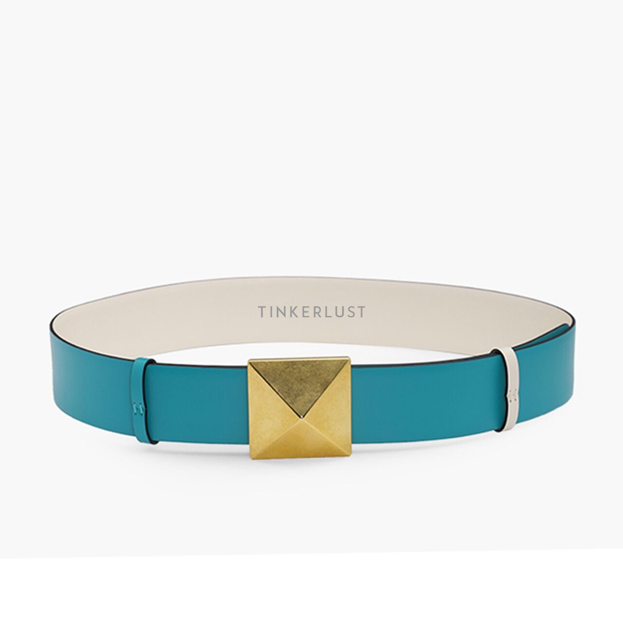 Valentino Garavani One Stud 40mm Calfskin in Light Ivory/Turquoise Reversible Belt