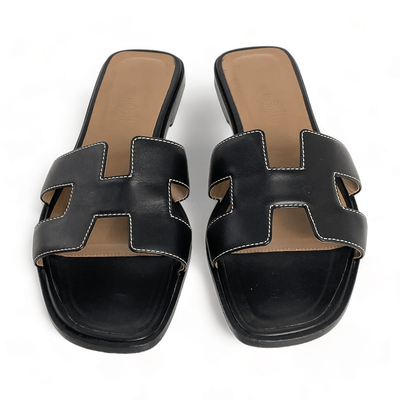 Hermes Black Box Calfskin Oran Sandals