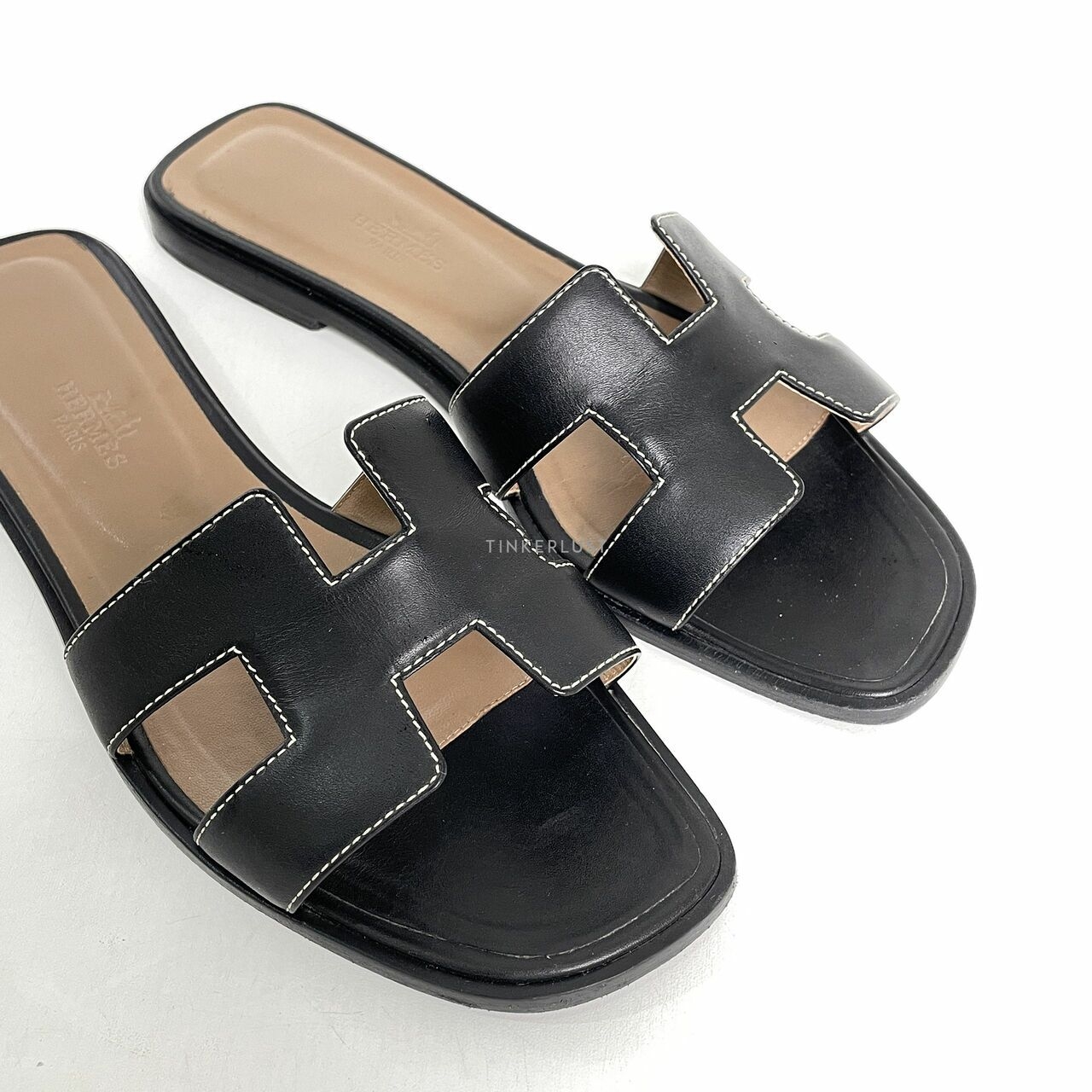 Hermes Black Box Calfskin Oran Sandals