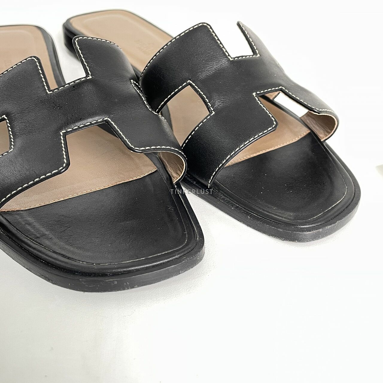 Hermes Black Box Calfskin Oran Sandals