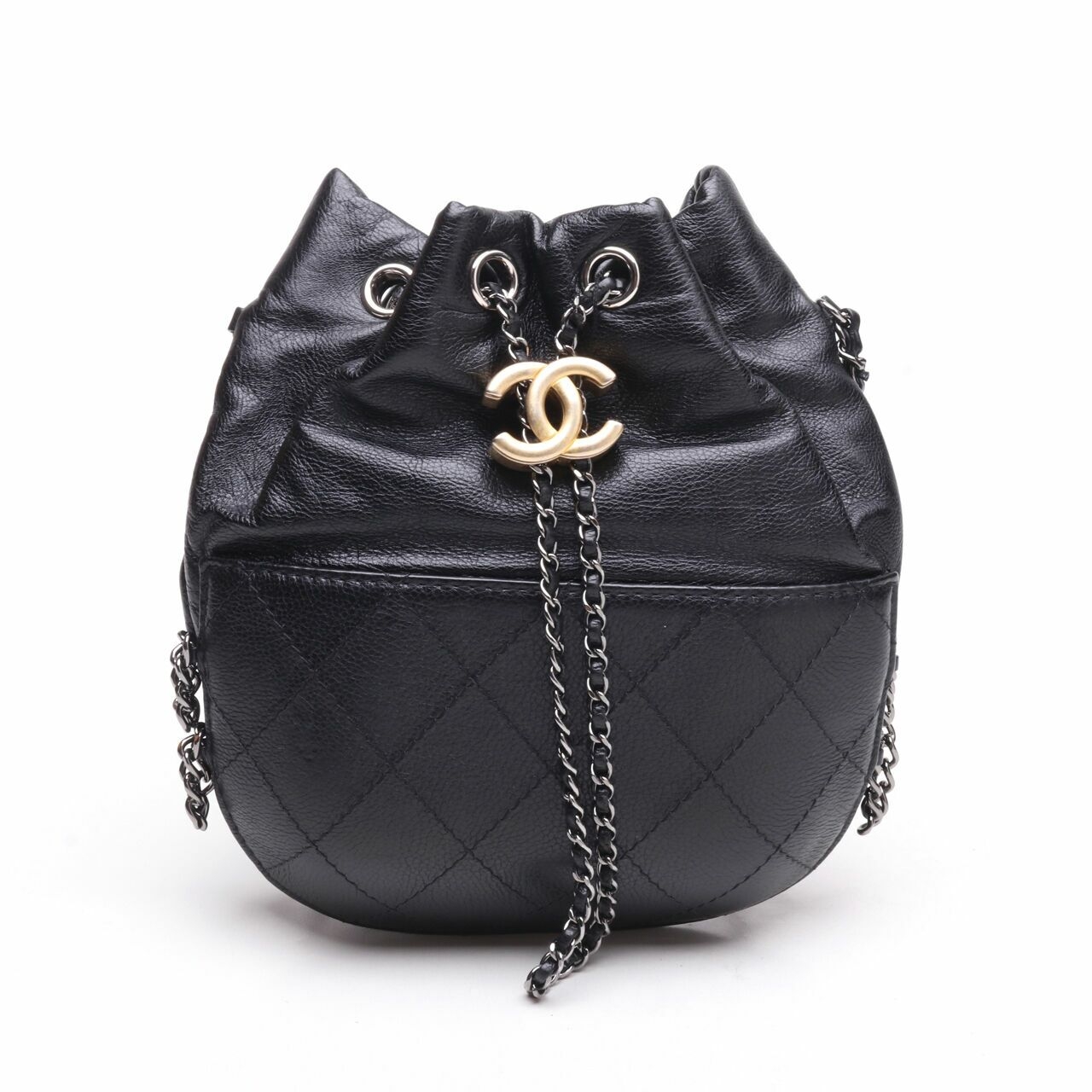 Chanel Calfskin Gabrielle Bucket Bag Black #25 Sling Bag