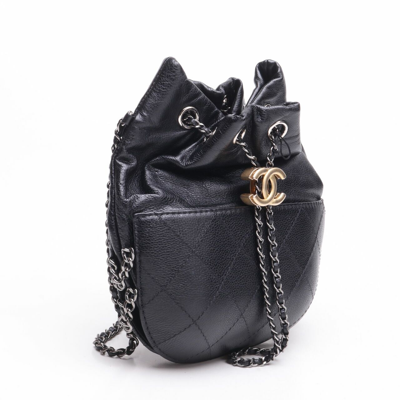 Chanel Calfskin Gabrielle Bucket Bag Black #25 Sling Bag