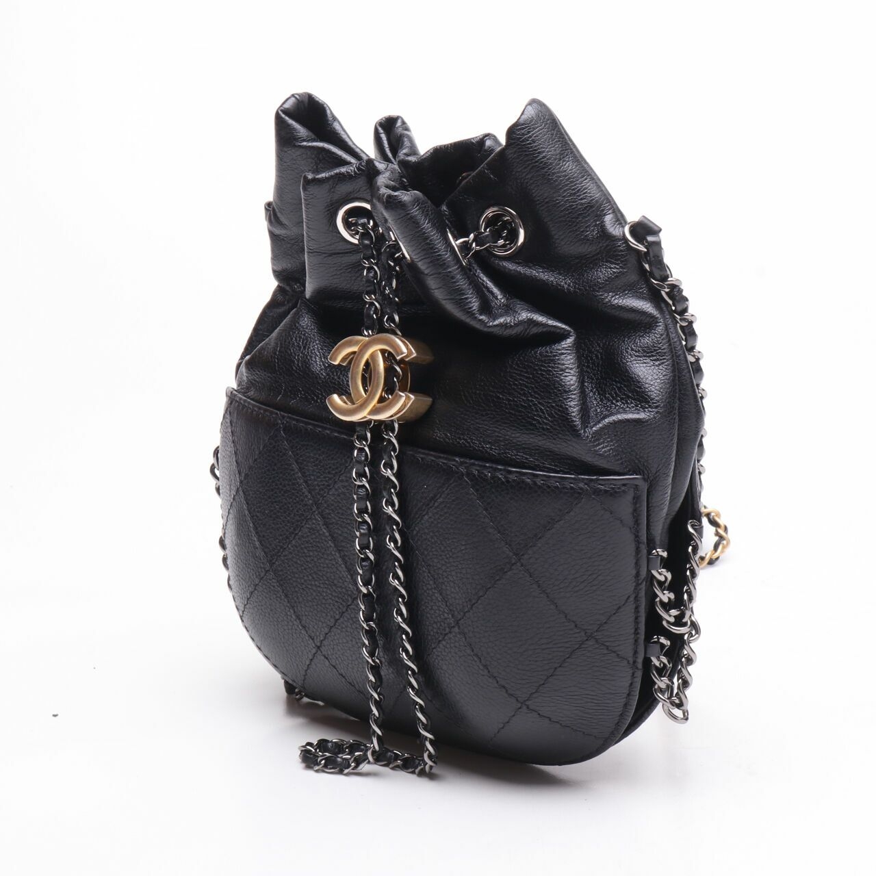 Chanel Calfskin Gabrielle Bucket Bag Black #25 Sling Bag