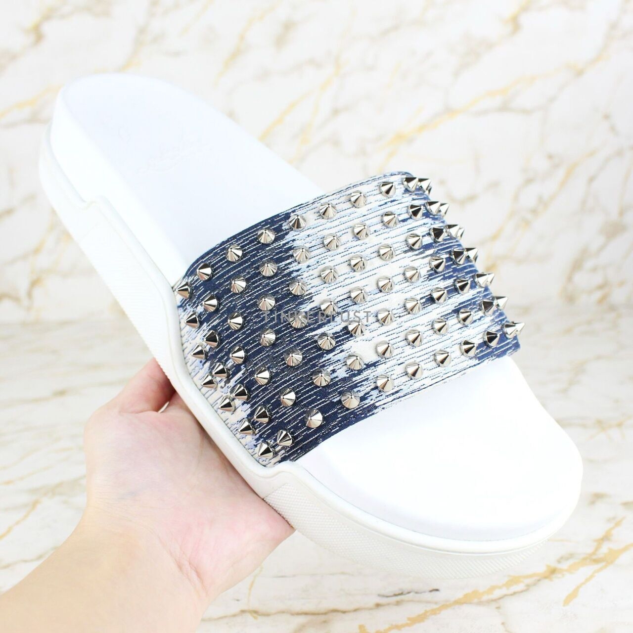 Christian Louboutin Pool Fun Denim Silver Sandals