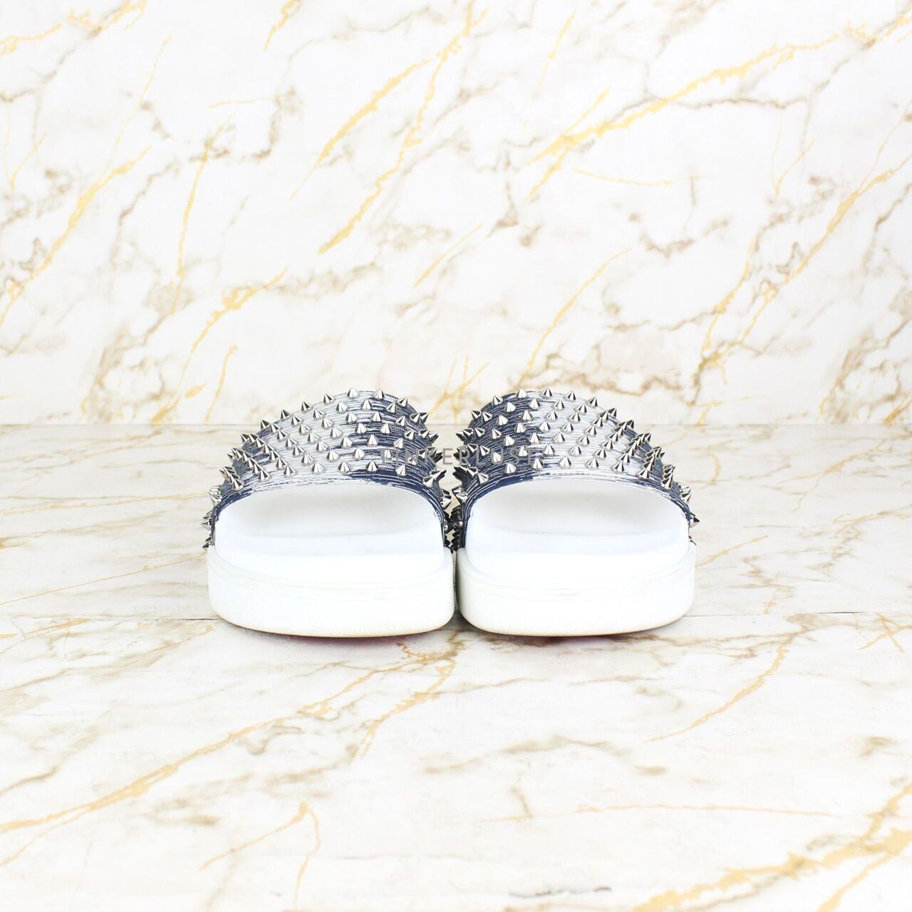 Christian Louboutin Pool Fun Denim Silver Sandals