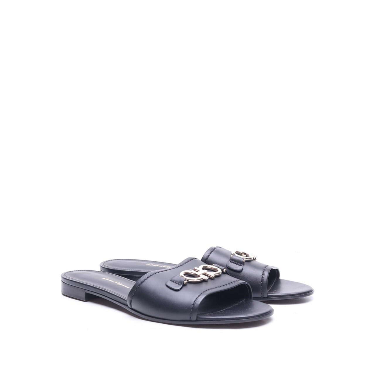 Salvatore Ferragamo Gancini Black Slide Sandals