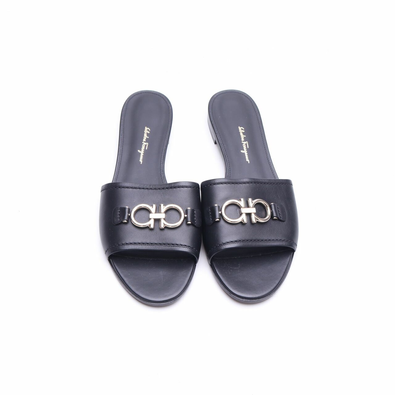 Salvatore Ferragamo Gancini Black Slide Sandals