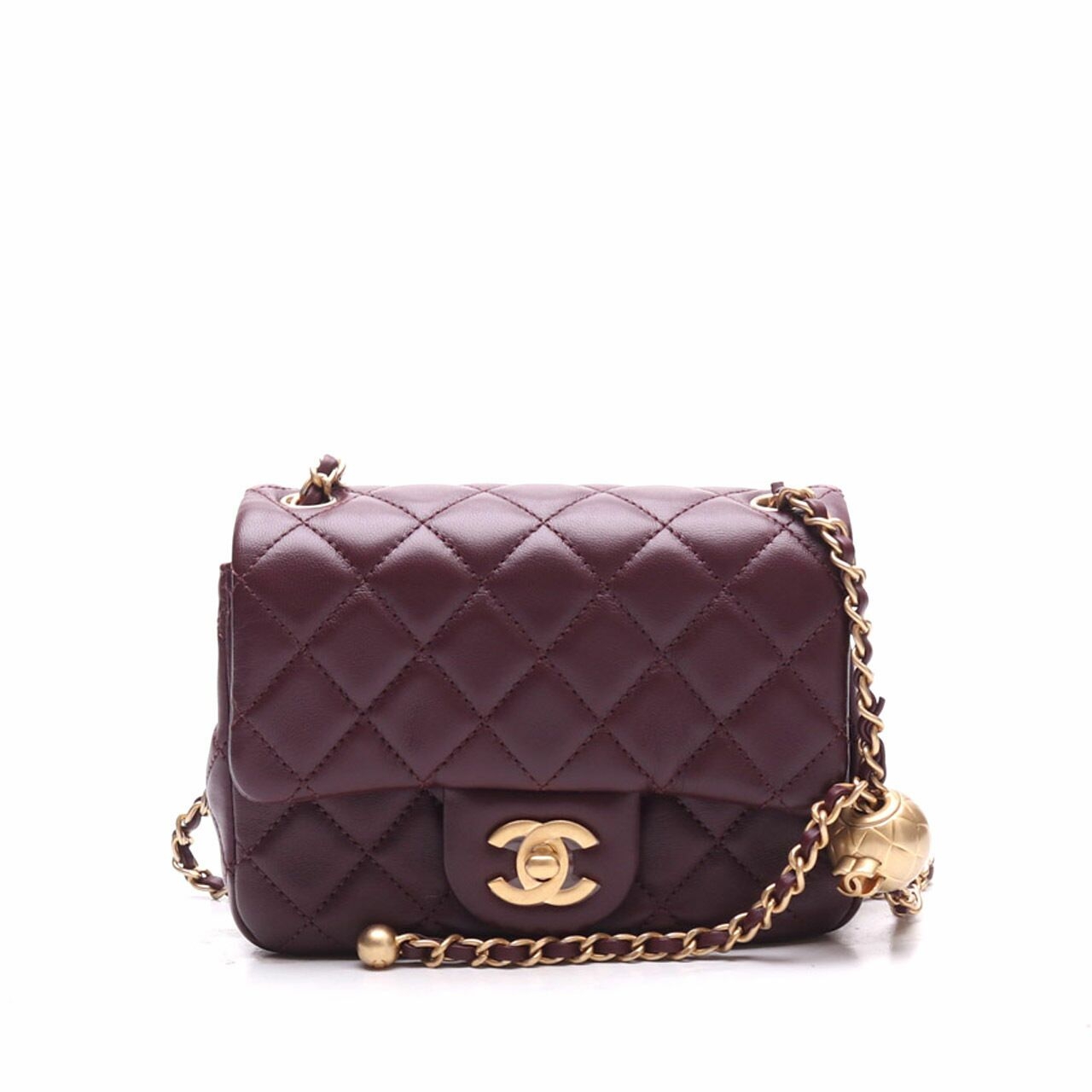 Chanel Quilted Small Square Pearl Crush Burgundy Sling Bag