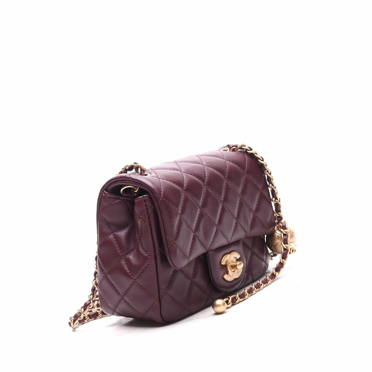 Chanel Quilted Small Square Pearl Crush Burgundy Sling Bag