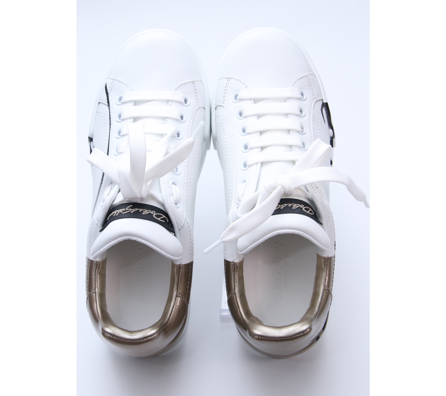 Dolce & Gabbana White & Gold Portofino Light Sneakers