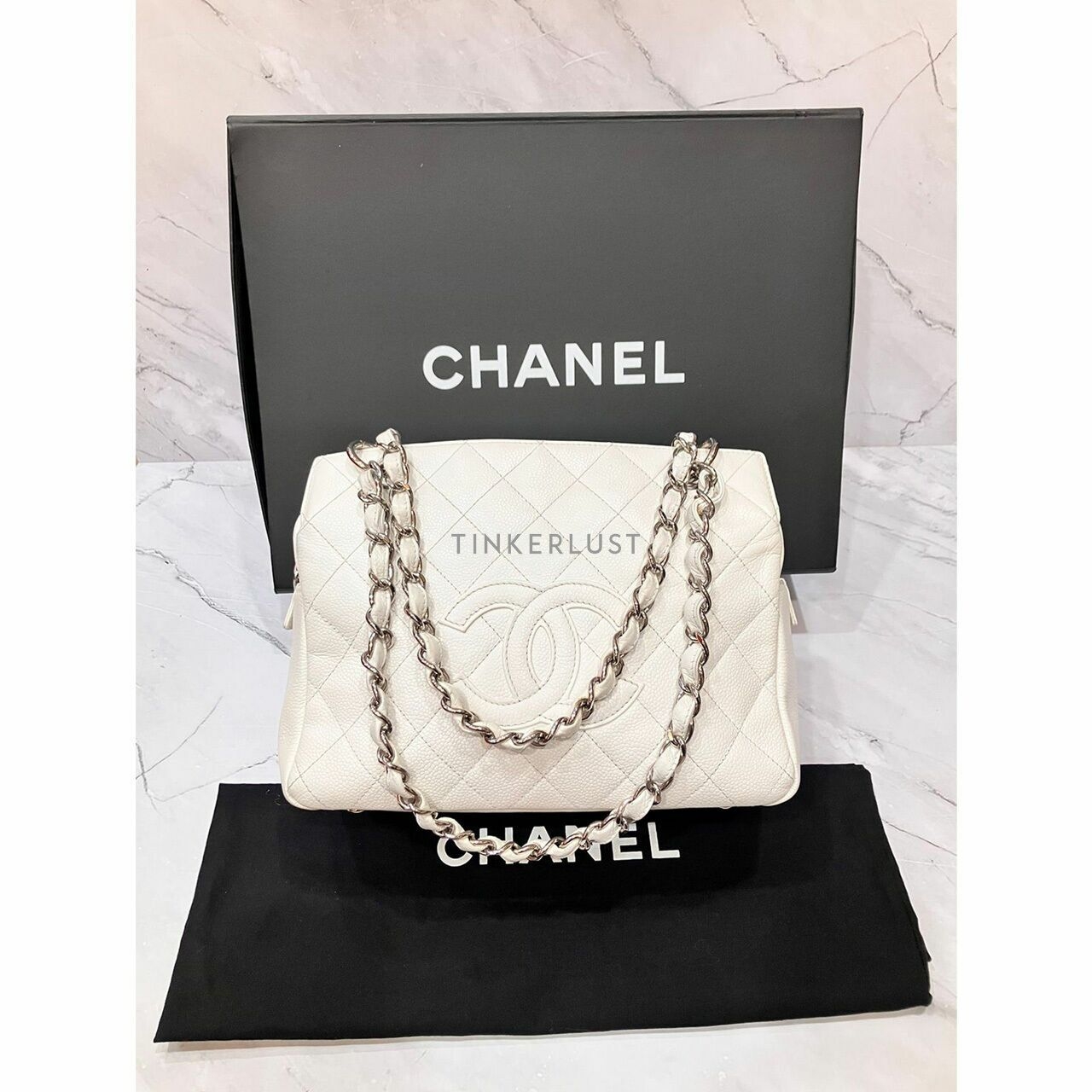 Chanel PTT Petite Timeless Tote White Caviar #12 SHW Shoulder Bag