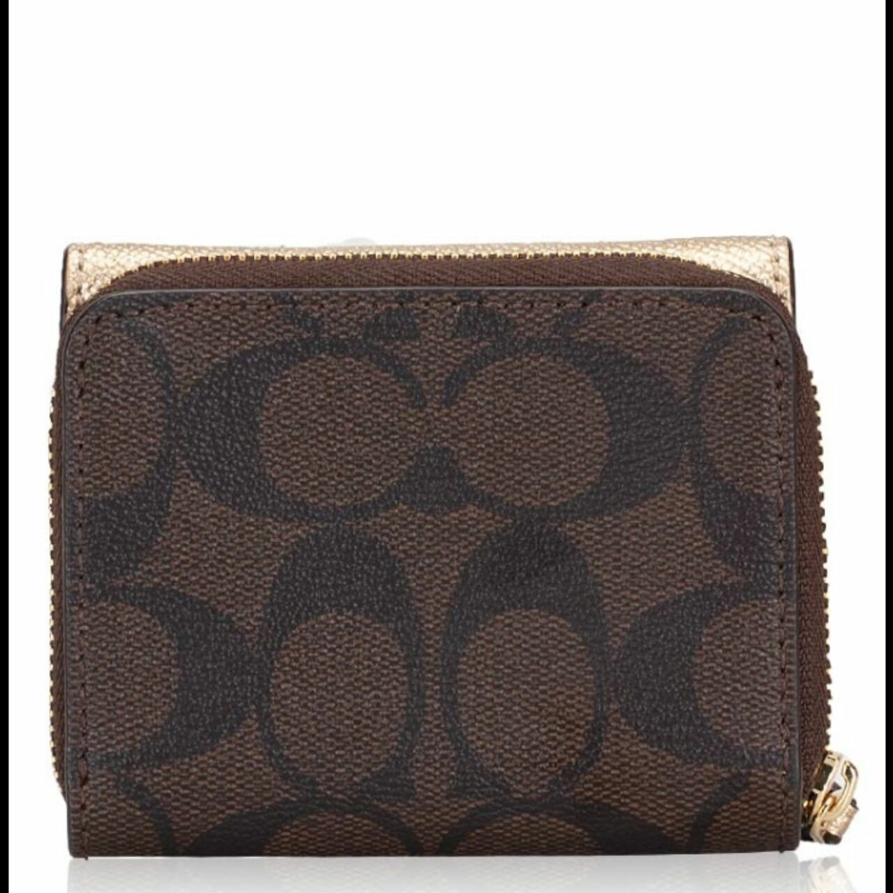 Coach C1825 Signature Metalic Trifold Wallet Brown/metallic Pale Gold