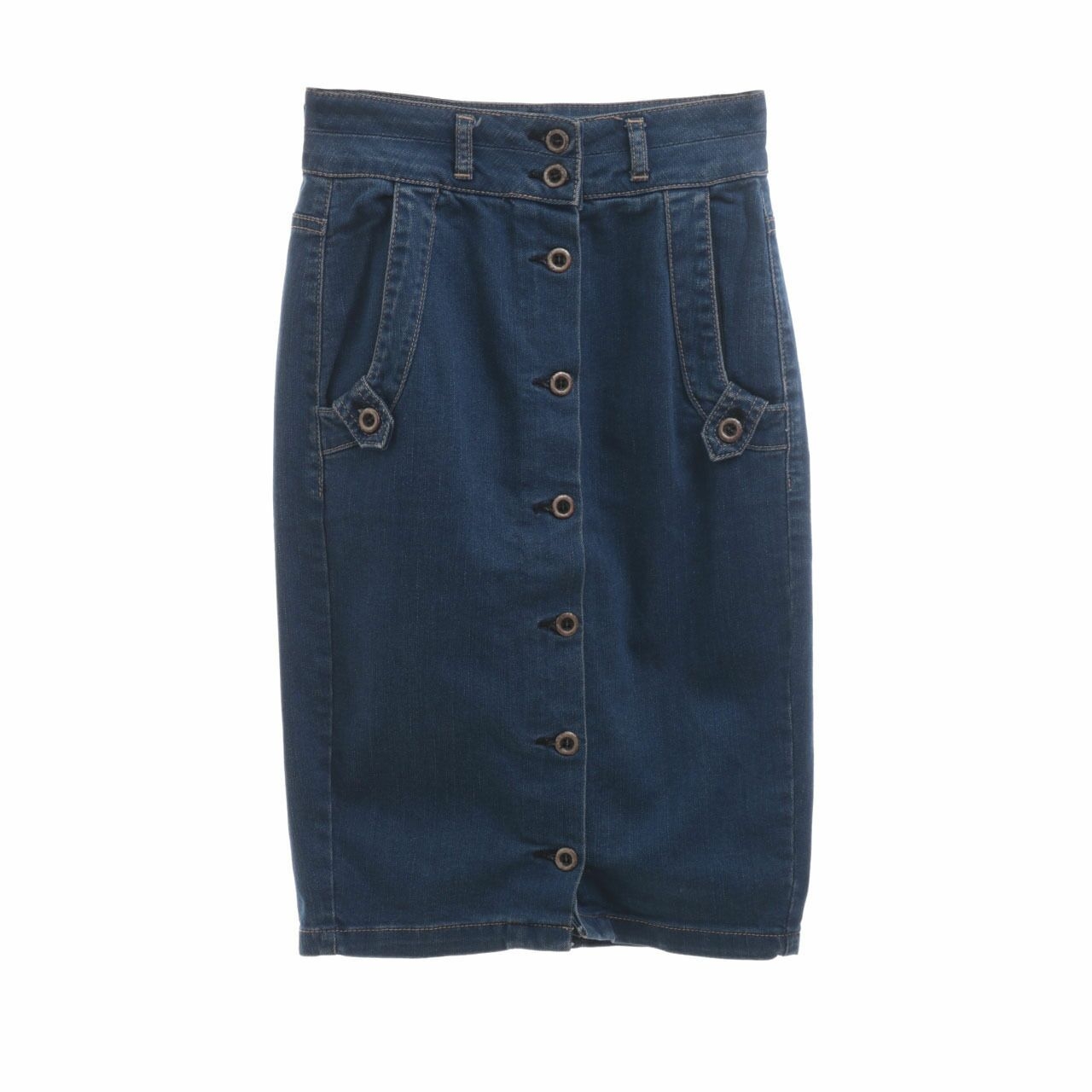 Topshop Dark Blue Midi Skirt