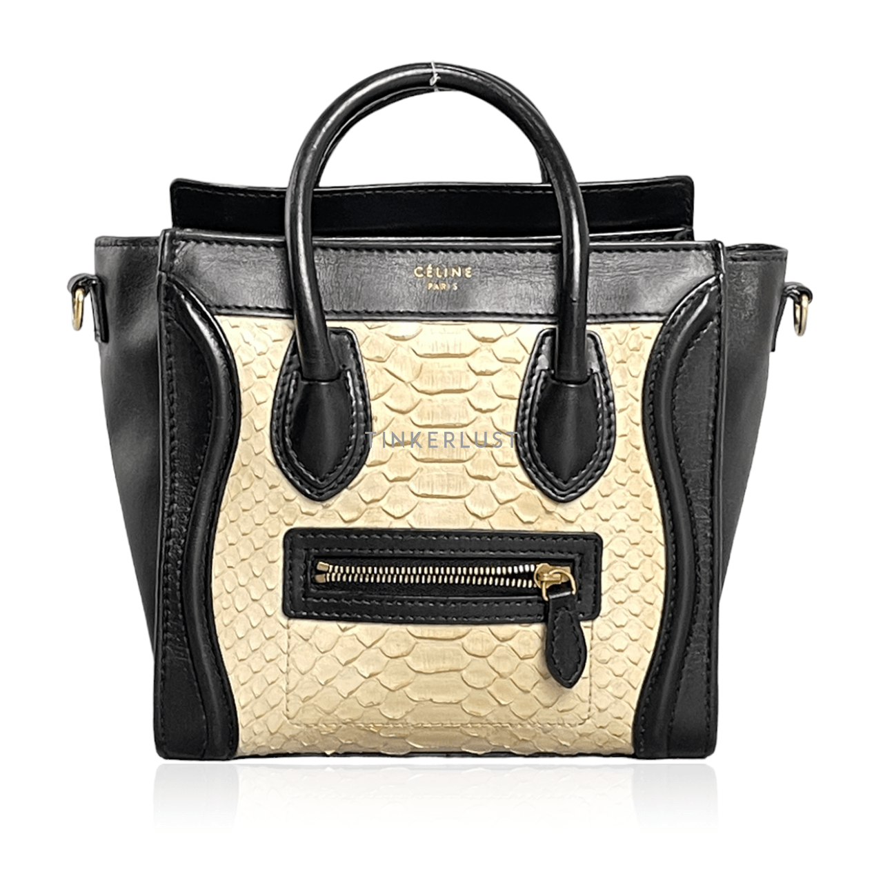 Celine Beige & Black Python Nano Luggage Tote Bag