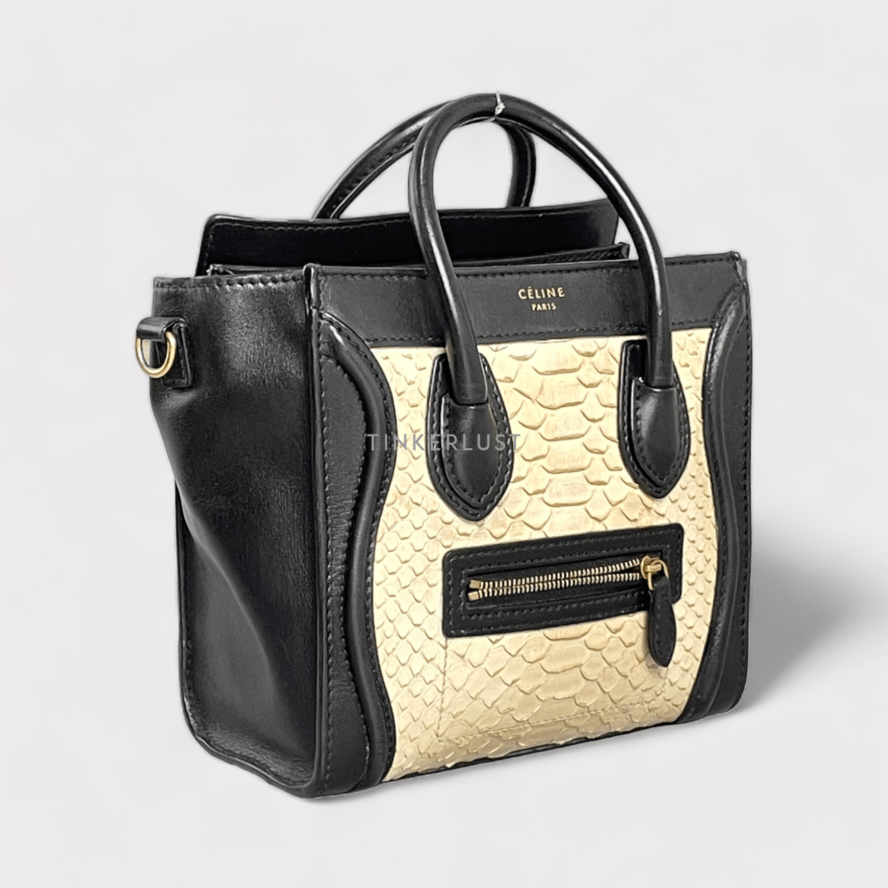 Celine Beige & Black Python Nano Luggage Tote Bag